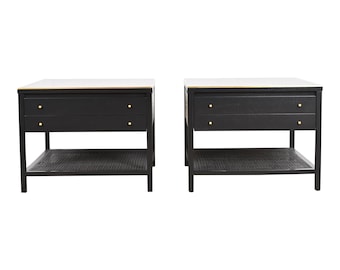 Paul McCobb Irwin Collection Black Lacquer and Brass End Tables or Nightstands, Newly Refinished