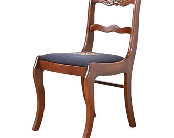 Regency Carved Cherry Wood and Needlepoint Upholstered Side Chair