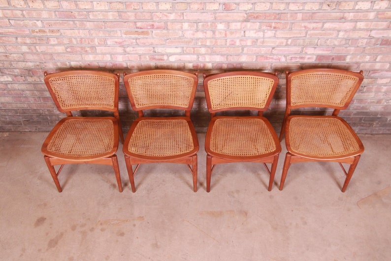 Finn Juhl for Baker Furniture Teak and Cane Dining Chairs, Set of Four image 6