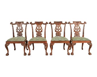 Baker Furniture Style Chippendale Carved Mahogany Dining Chairs, Set of Four