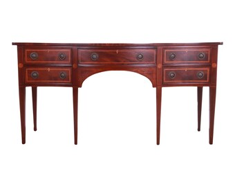 Baker Furniture Hepplewhite Flame Mahogany and Inlaid Satinwood Sideboard, Newly Refinished