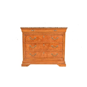 Thomasville French Louis Philippe Burl Wood Marble Top Four-Drawer Dresser Chest