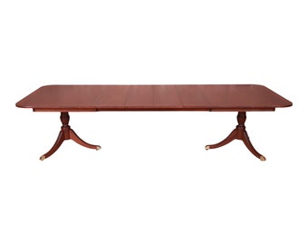 Kindel Furniture Georgian Mahogany Double Pedestal Extension Dining Table, Newly Refinished