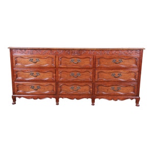 Baker Furniture Milling Road French Provincial Louis XV Cherry Wood Triple Dresser or Credenza