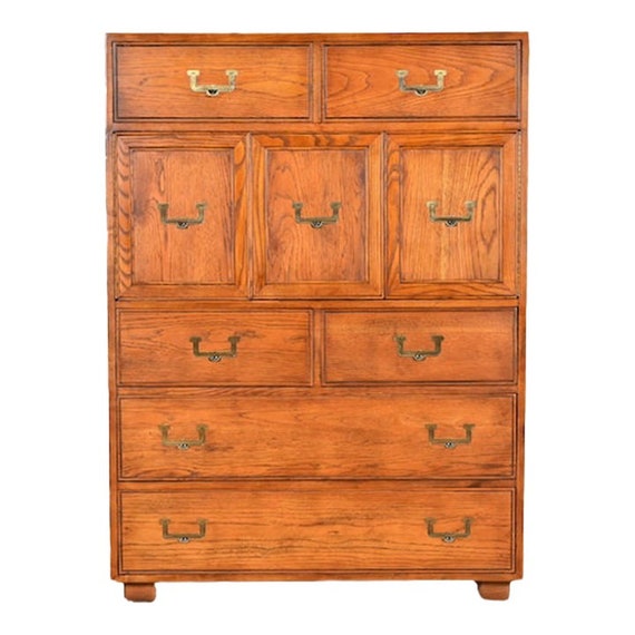 Henredon Mid-century Modern Campaign Oak Gentleman's Chest, Circa