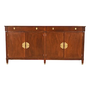 Michael Taylor for Baker Furniture Hollywood Regency Chinoiserie Cherry Wood Sideboard Credenza or Bar Cabinet, Newly Refinished