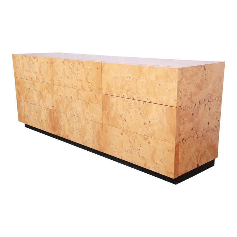 Milo Baughman Burled Olive Wood Long Dresser Or Credenza Etsy
