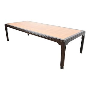 Raymond Sobota for Century Furniture Hollywood Regency Chinoiserie Burl Wood and Black Lacquer Extension Dining Table, Newly Refinished