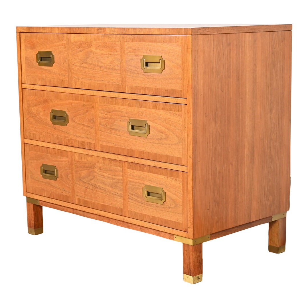 Baker Furniture Midcentury Campaign Walnut Chest of Drawers Etsy