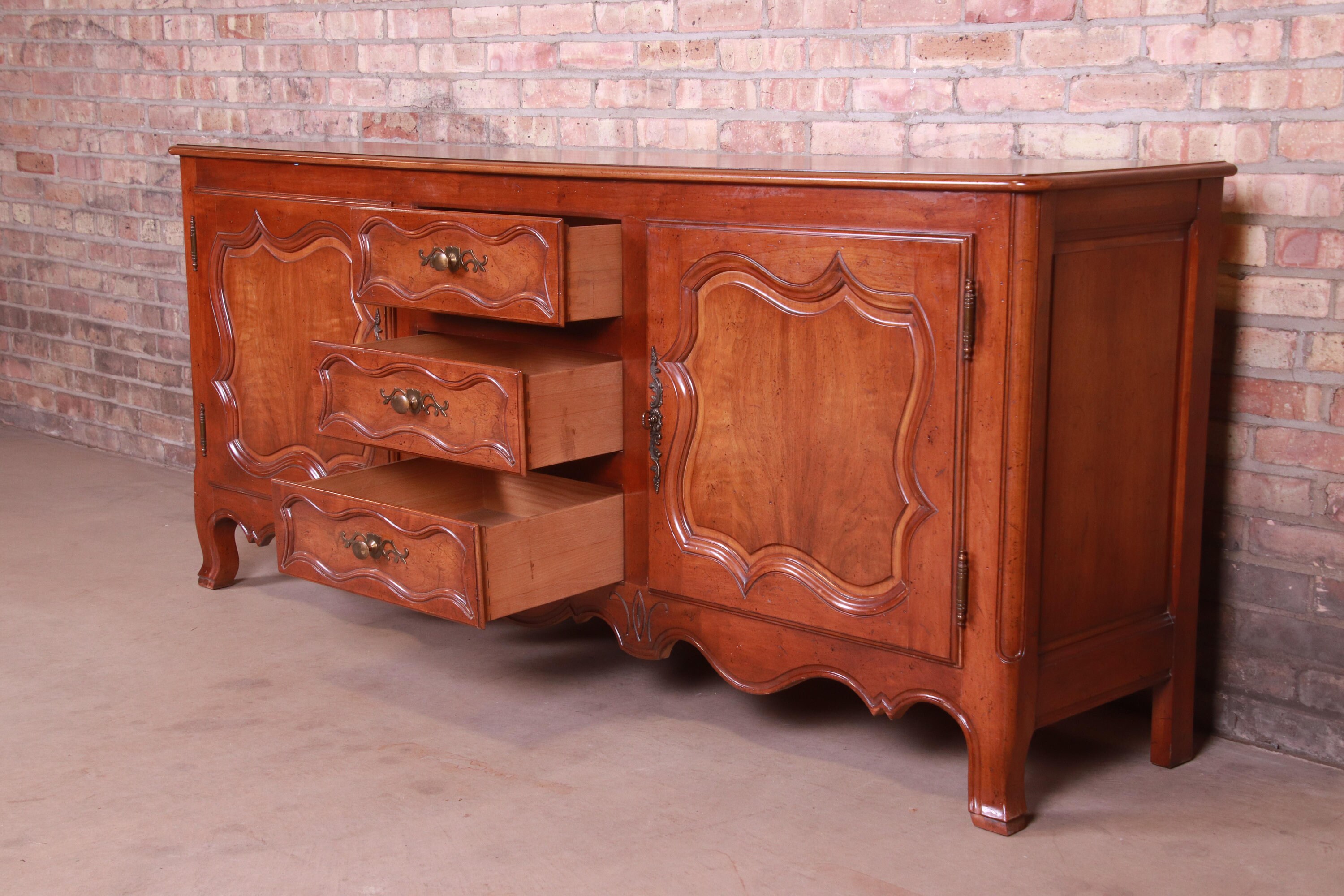 Baker Furniture French Provincial Louis XV Carved Walnut Sideboard Credenza or Bar Cabinet Etsy