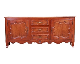 Baker Furniture French Provincial Louis XV Carved Walnut Sideboard Credenza or Bar Cabinet