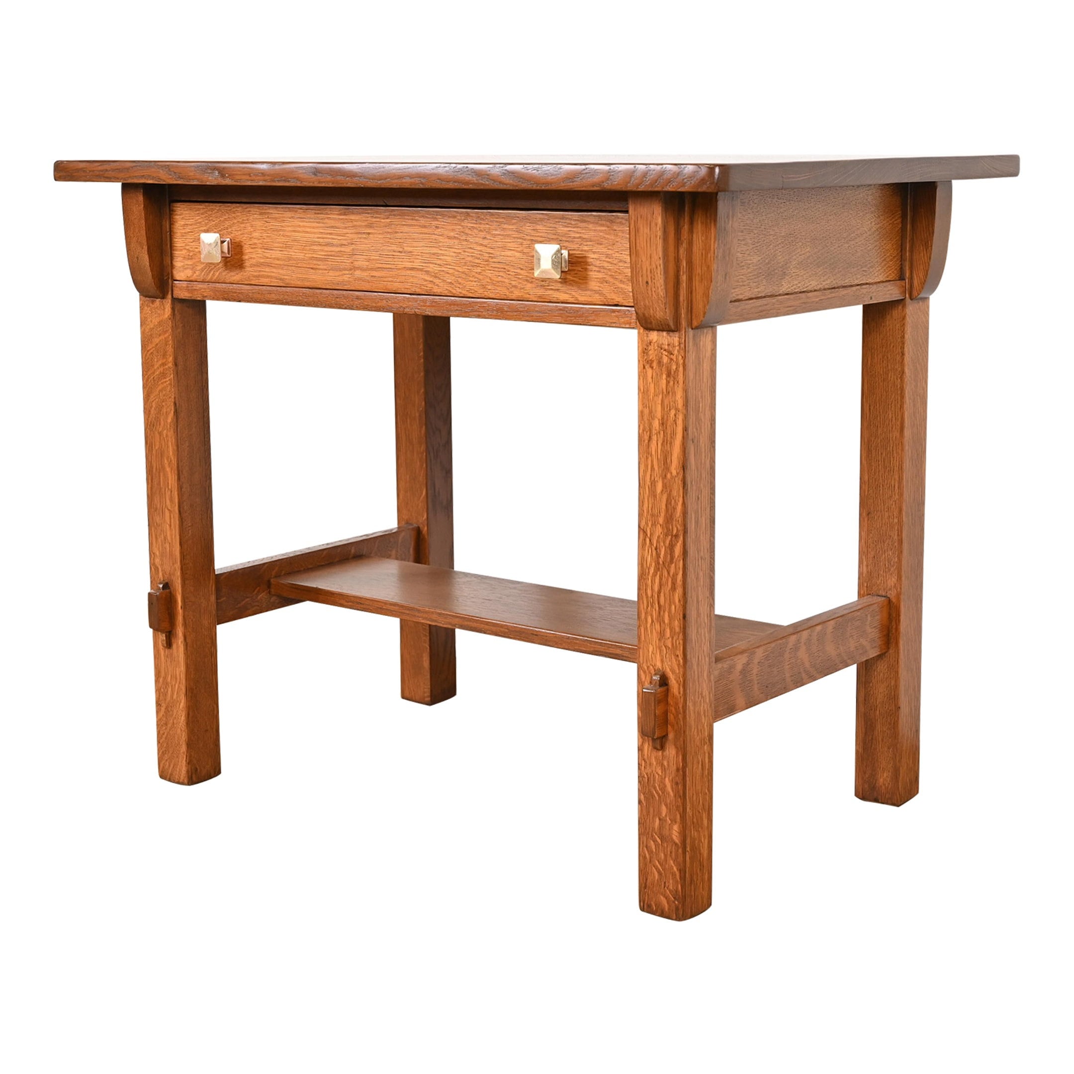 Arts and Crafts or Mission Copper-Top Oak Side Table or Plant