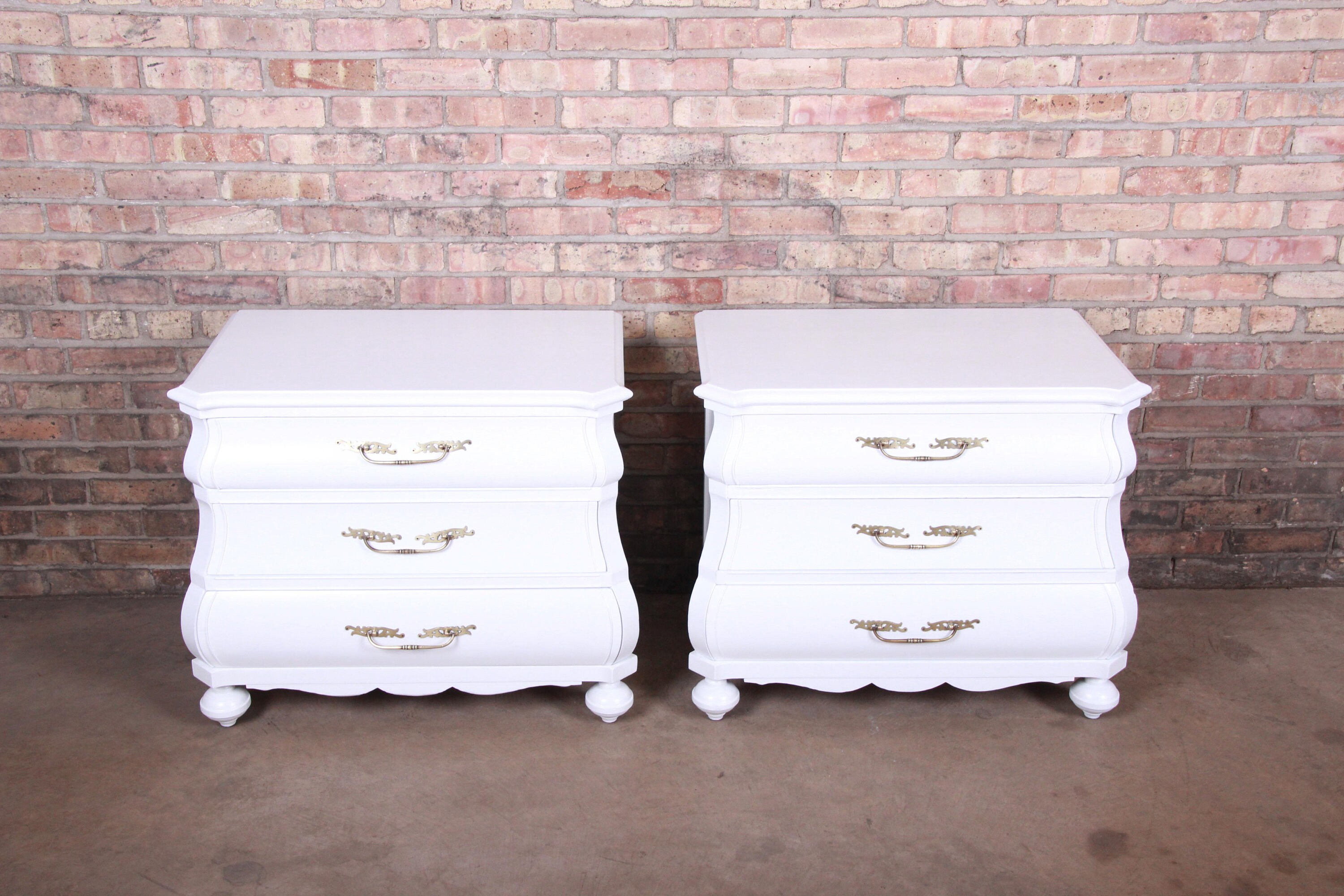 Italian White Lacquered Bombay Bedside Chests Newly Refinished