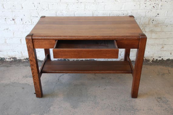 Antique American Arts Crafts Period Mission Oak Writing Desk Etsy