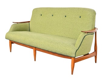 Finn Juhl Danish Modern Upholstered Sculpted Teak Sofa, 1950s