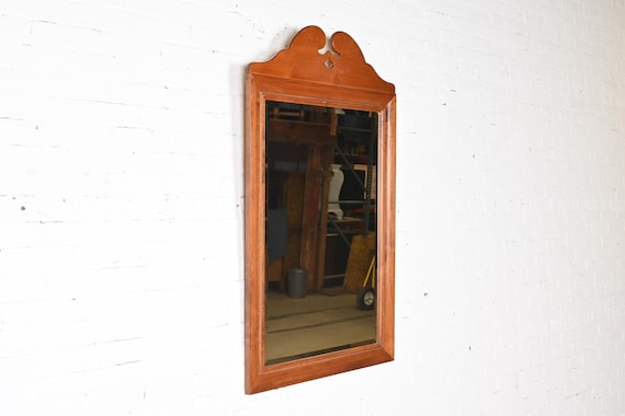 Ethan Allen Early American Carved Maple Framed Beveled Wall Mirror