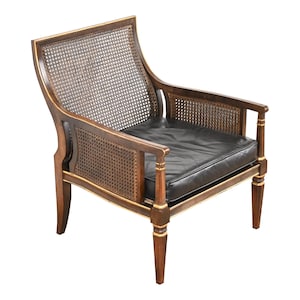 John Widdicomb Mid-Century Hollywood Regency Maple and Cane Parcel Gilt Armchair or Club Chair, Circa 1950s