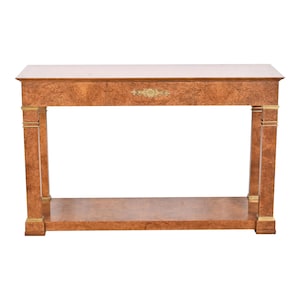 Baker Furniture Neoclassical Burl Wood and Mounted Brass Console or Sofa Table
