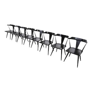 Paul McCobb Planner Group Black Lacquered T-Back Dining Chairs, Set of Eight