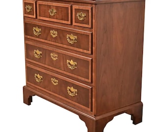 Henredon Georgian Banded Mahogany and Burl Wood Chest of Drawers, Newly Refinished