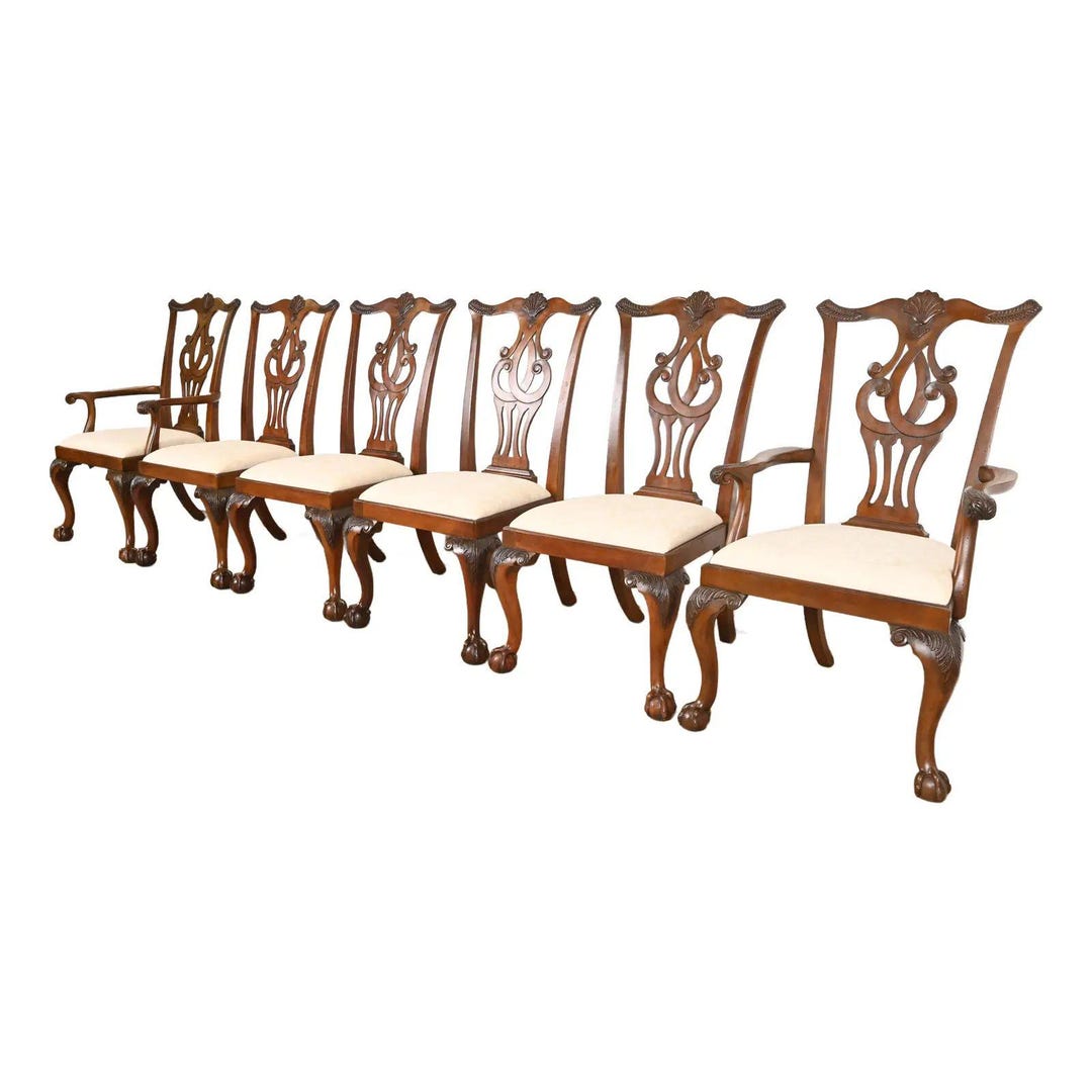 Drexel Heritage Chippendale Carved Mahogany Dining Chairs, Set of