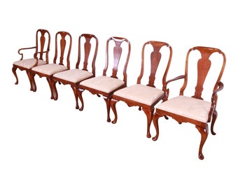 Baker Furniture Queen Anne Carved Mahogany Dining Chairs, Set of Six