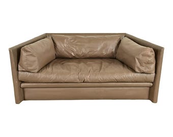 Baker Furniture Modern Leather Tuxedo Sofa