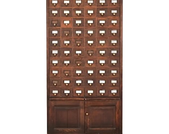 Antique Arts & Crafts Oak 60-Drawer Card Catalog or File Cabinet, Circa 1900