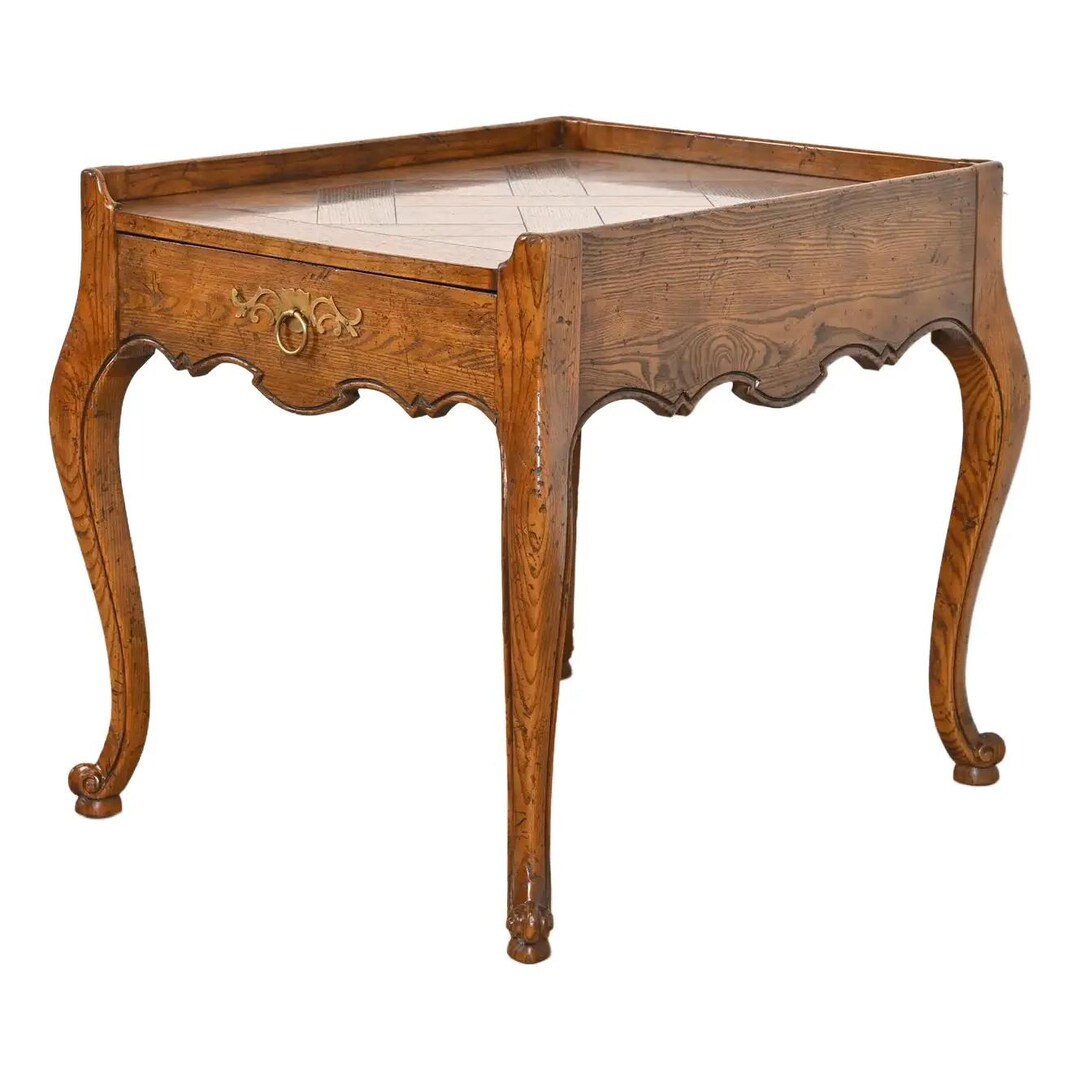 Baker Furniture French Provincial Louis XV Carved Oak and Burl Wood Tea ...