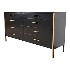 Paul McCobb Black Lacquer and Brass Dresser or Credenza, Newly Refinished