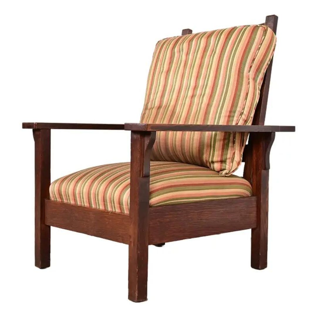 Oak chair (張り替え済) Charles Stickley Antique Mission Oak Arts & Crafts Reclining