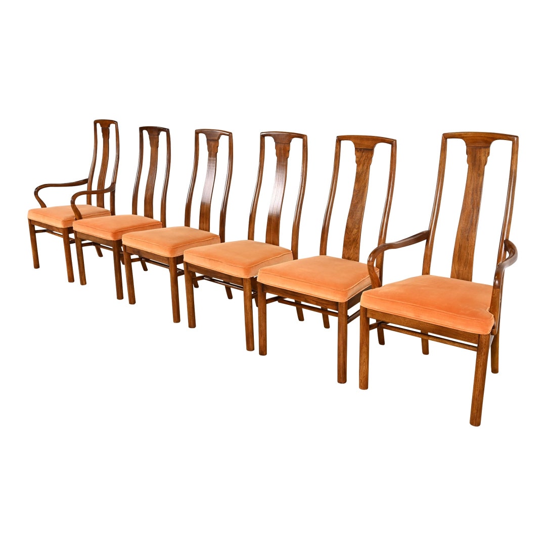 Drexel Heritage Mid-century Modern Walnut High Back Dining Chairs