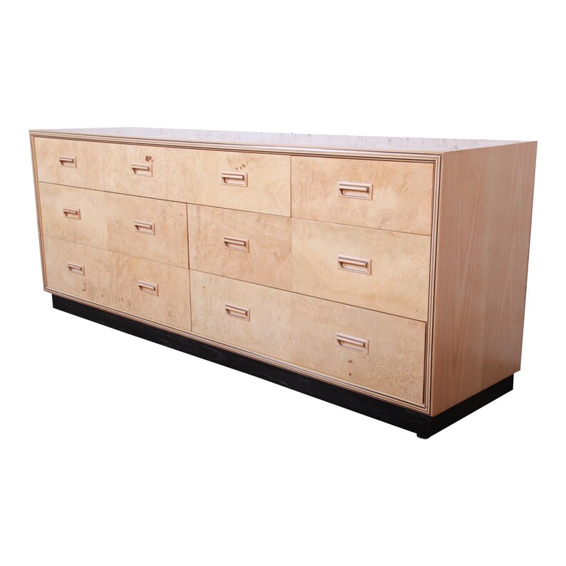 Milo Baughman Style Burl Wood Long Dresser Or Credenza By Etsy