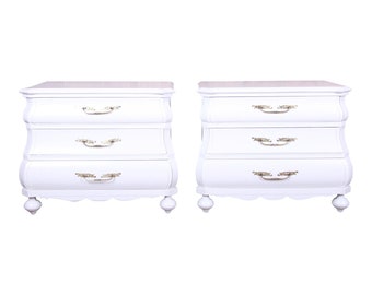 Italian White Lacquered Bombay Bedside Chests, Newly Refinished
