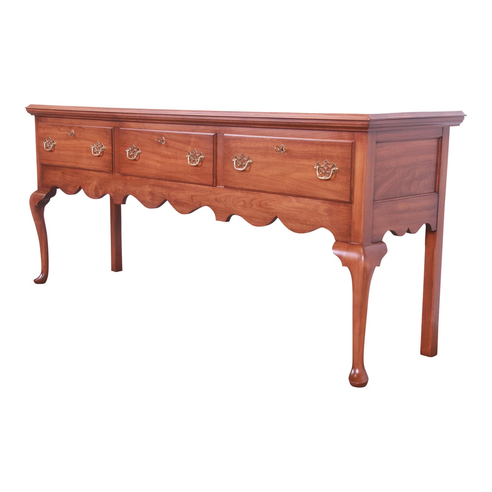 Henkel Harris Queen Anne Solid Walnut Sideboard Credenza, Newly