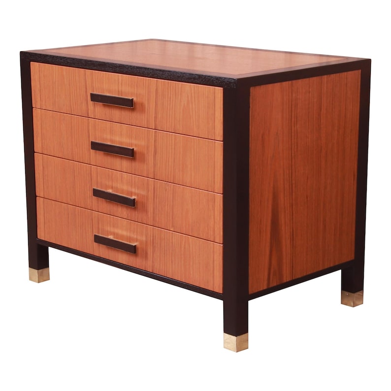 Harvey Probber Teak and Mahogany Four-Drawer Nightstand or Bachelor Chest, Newly Refinished image 1