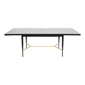 Paul McCobb for Directional Black Lacquer and Brass Extension Dining Table, Newly Refinished