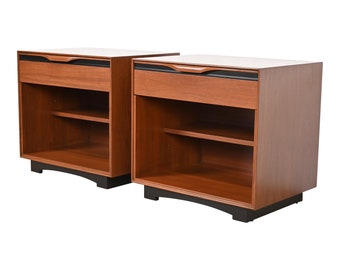 John Kapel for Glenn of California Sculpted Walnut and Black Lacquered Nightstands, Newly Refinished