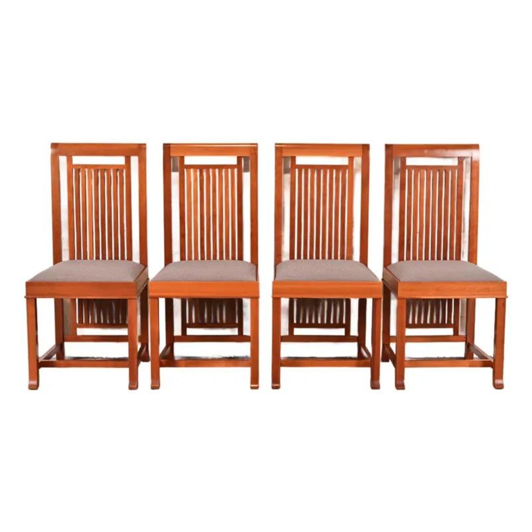 Frank Lloyd Wright for Cassina Arts & Crafts Cherry Wood Dining Chairs ...