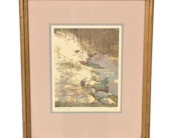 J. Hohenberger Original Artist Signed "January" Lithograph in Carved Giltwood Frame