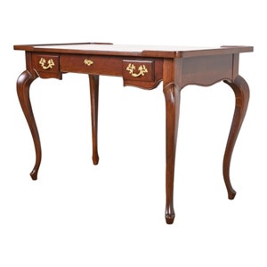 Baker Furniture French Provincial Louis XV Carved Cherry Wood Writing Desk, Newly Refinished