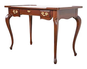 Baker Furniture French Provincial Louis XV Carved Cherry Wood Writing Desk, Newly Refinished