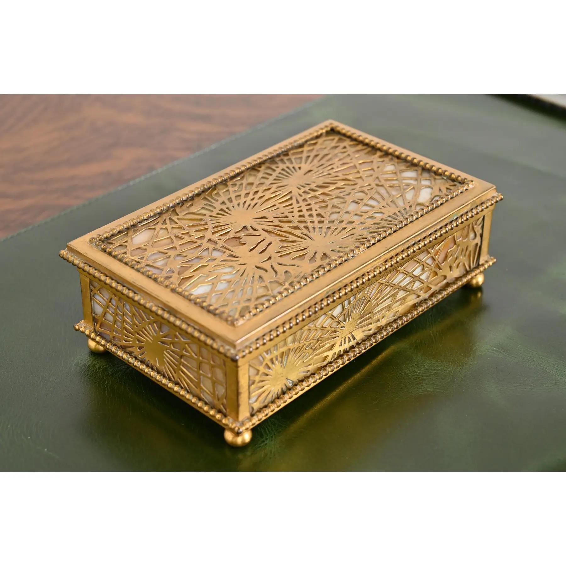 Tiffany Studios New York Pine Needle Bronze Doré and Slag Glass