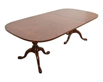 John Stuart Georgian Oak Double Pedestal Extension Dining Table, Newly Refinished