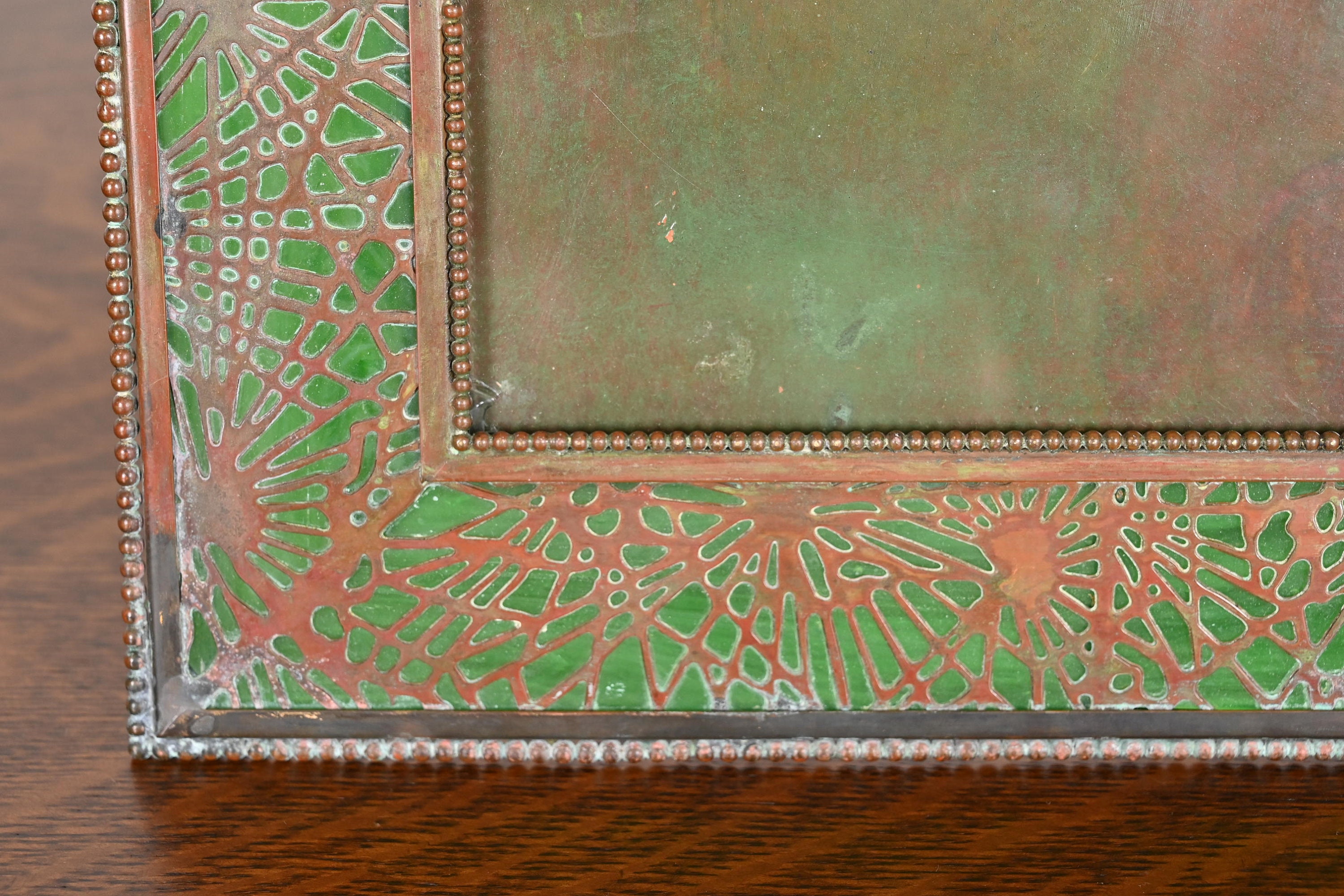 Tiffany Studios New York Pine Needle Bronze and Green Slag Glass