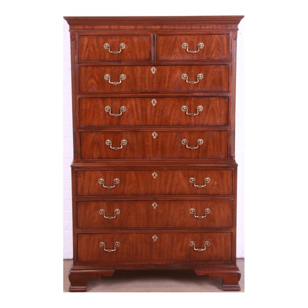 Drexel Heritage Georgian Mahogany Chest on Chest Highboy Dresser