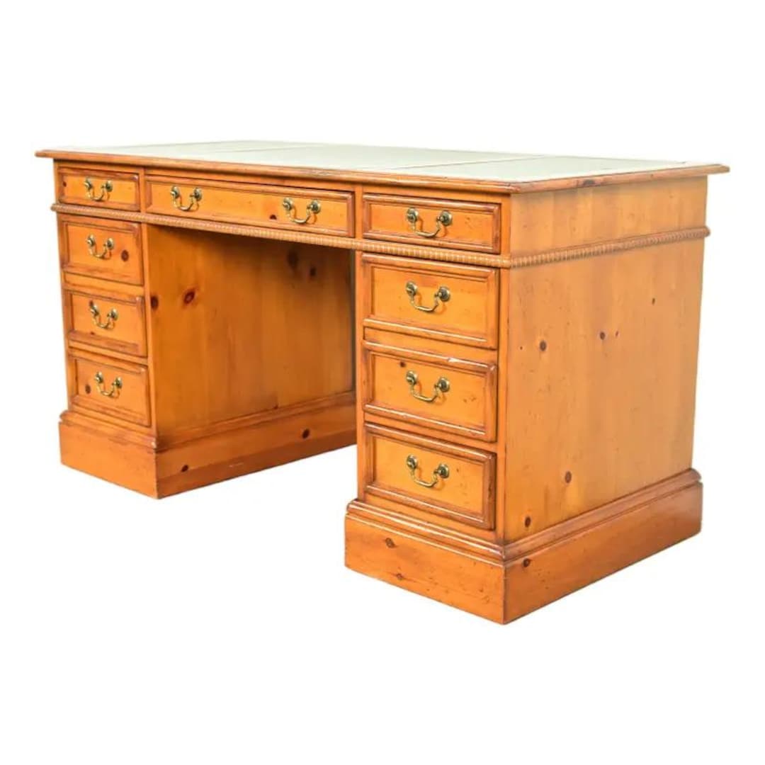 Sligh Furniture Georgian Carved Pine Leather Top Executive Desk, Circa ...