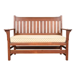 L. & J. G. Stickley Antique Mission Oak Arts and Crafts Open Arm Settee or Loveseat, Circa 1900