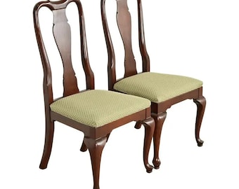Ethan Allen Queen Anne Carved Cherry Wood Side Chairs or Dining Chairs, Pair