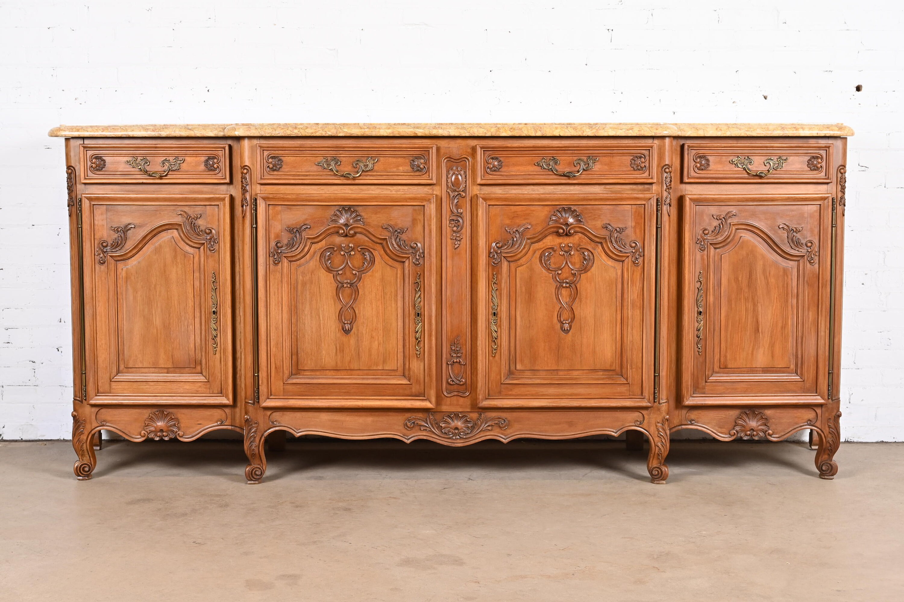 Antique Monumental French Provincial Louis XV Carved Walnut Marble